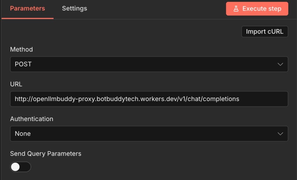 n8n HTTP Request node Parameters tab with Method POST, URL, and Authentication None